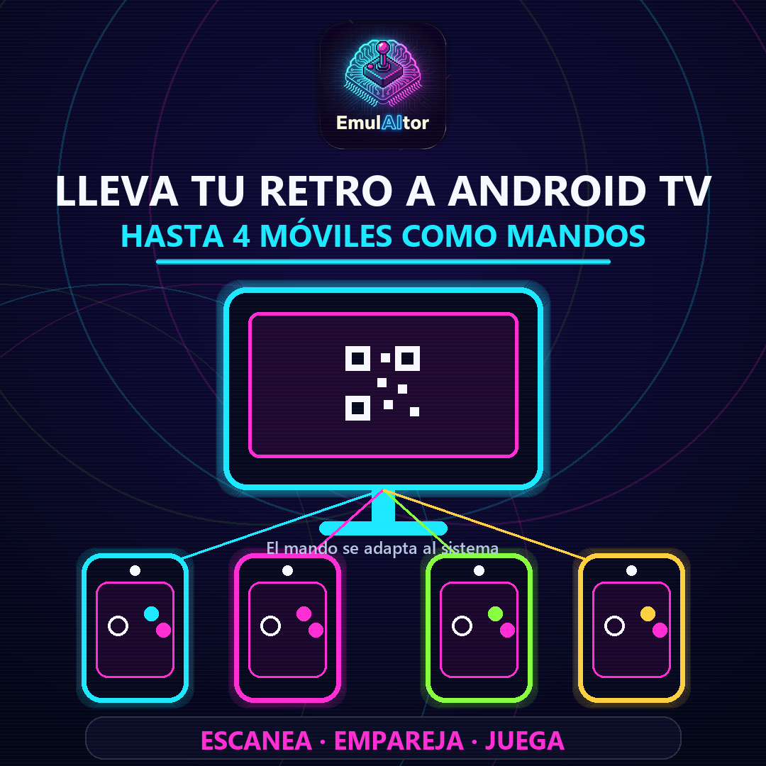 Cuatro móviles o tabletas conectados como mandos para Android TV